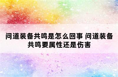 问道装备共鸣是怎么回事 问道装备共鸣要属性还是伤害